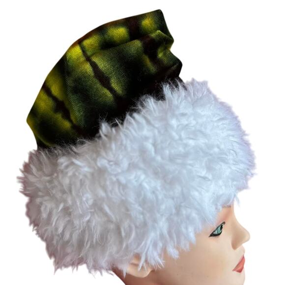 Santa Hat Tie Dye Handcrafted Hippie Christmas Holiday Party Festive Whimsical - Picture 5 of 7